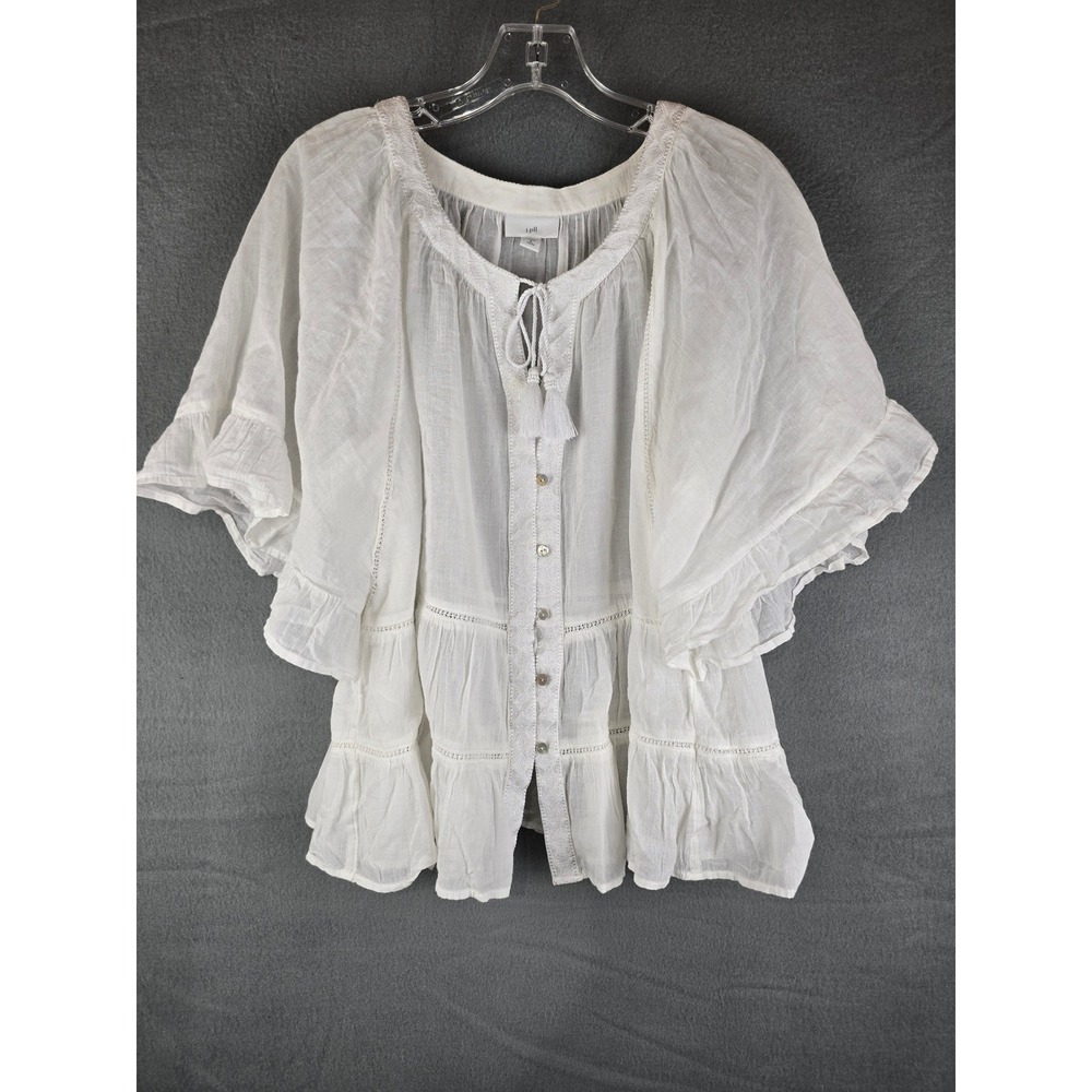 J.Jill Women's Blouse Petite XL White Peasant Boho Coastal Romantic Cottagecore